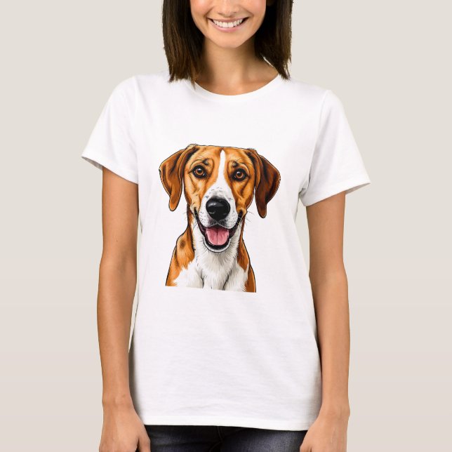 Camiseta Cachorro English Foxhound com Expressão Brilhante  (Frente)
