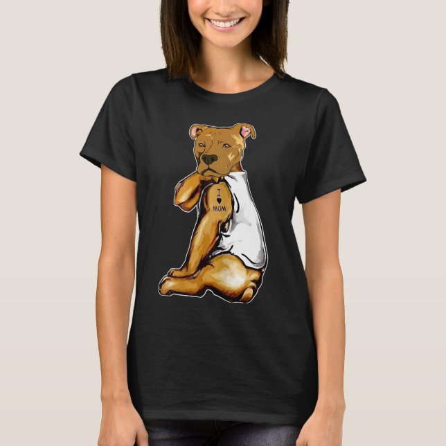 Camiseta Cachorro Engraçado, Adoro Mamãe Tatuagem Dia da Mã (Frente)