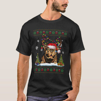 Camiseta Cachorro Engraçado Cachorro De Bordeaux Santa Hat