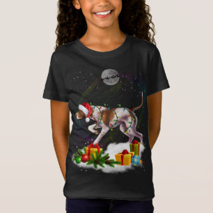 Camiseta Cachorro Engraçado Cachorro de Natal Luz Santa Hat
