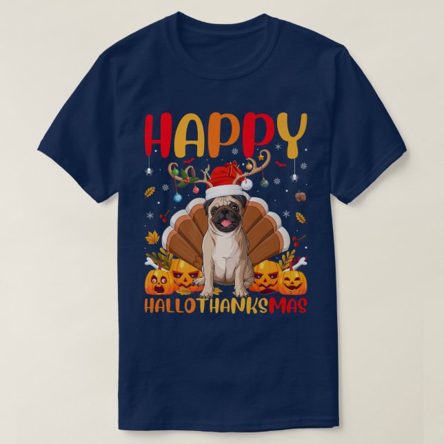 Camiseta Cachorro Engraçado Cachorro Feliz Pug OláObrigadoM (Frente do Design)