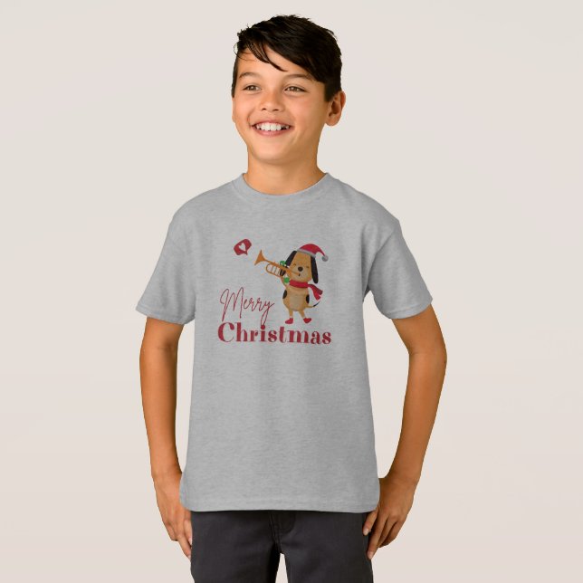 Camiseta Cachorro engraçado de Natal feliz (Frente Completa)