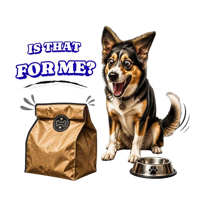Camiseta Cachorro Engraçado e Animado Esperando Comida – É  (Criador carregado)