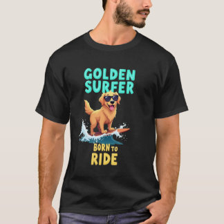 Camiseta Cachorro engraçado e legal Golden Retriever surfan