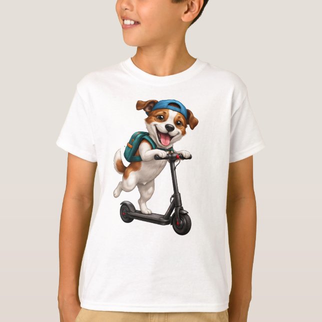 Camiseta Cachorro engraçado em scooter (Frente)