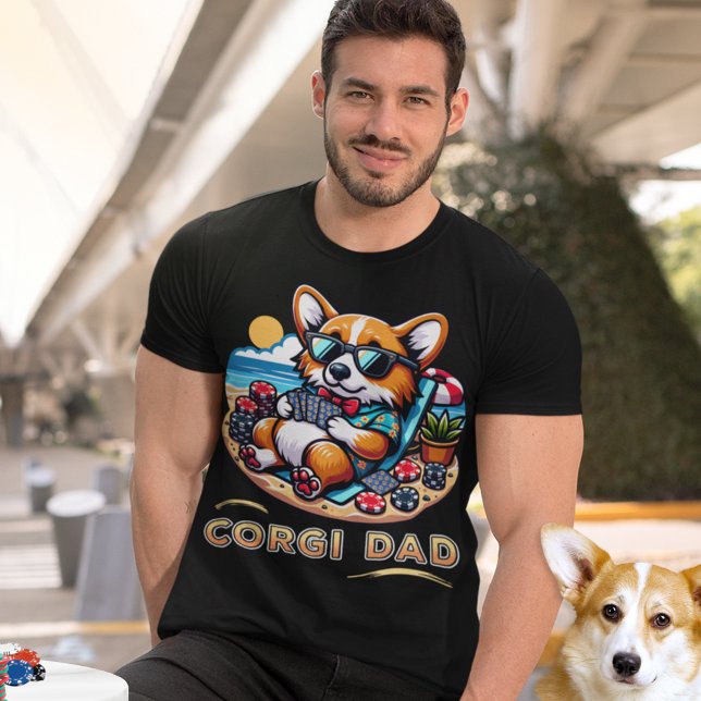 Camiseta Cachorro Engraçado Jogando Pai de Poker Corgi (Criador carregado)