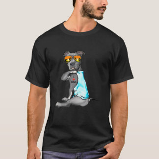 Camiseta Cachorro Engraçado Pitbull Adoro Óculos De Tatuage