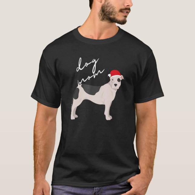 Camiseta Cachorro engraçado preto e branco American Pit Bul (Frente)
