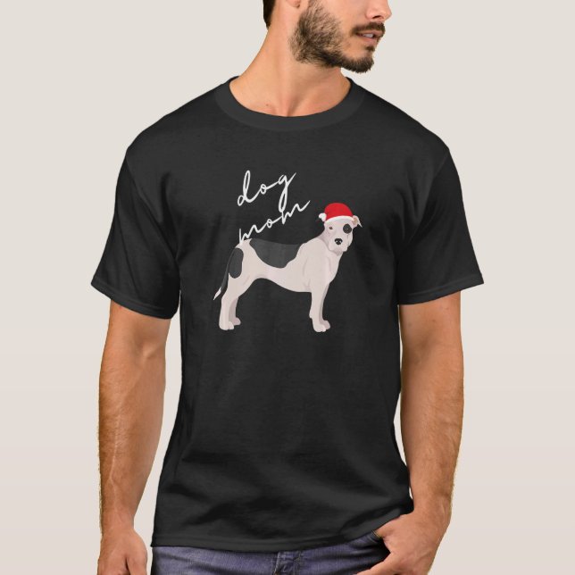 Camiseta Cachorro engraçado preto e branco American Pit Bul (Frente)