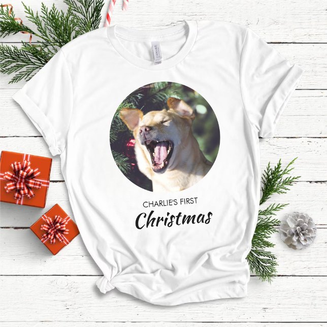 Camiseta Cachorro Engraçado Primeiro Natal Foto Personaliza (Criador carregado)