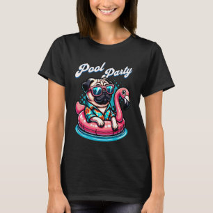 Camiseta Cachorro Engraçado Pug Festa na Piscina Flamingo V