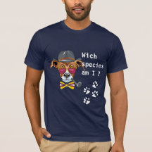 Cachorro engraçado Que espécie sou eu, homem, azul