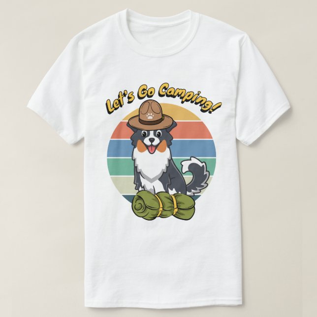 Camiseta Cachorro engraçado quer ir acampar (Frente do Design)