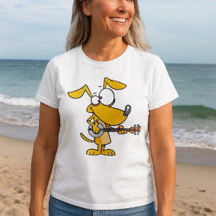 Camiseta Cachorro Engraçado Tocando Música de Banjo