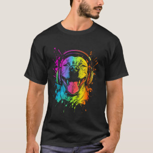 Camiseta Cachorro Engraçado Usando Fones de Ouvido Pitbull