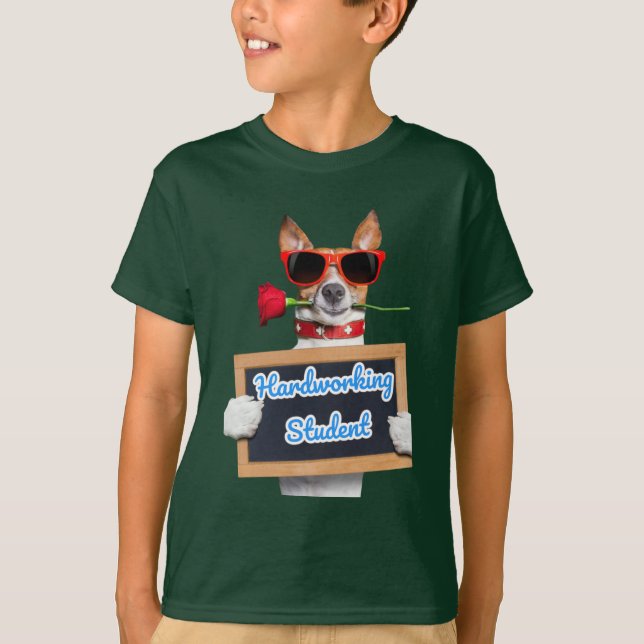 Camiseta Cachorro engraçado verde-escuro com formato T-Shir (Frente)
