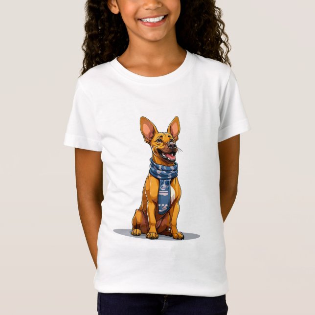 Camiseta Cachorro Engraçado Vestindo Cachecol Estilo Cartoo (Frente)