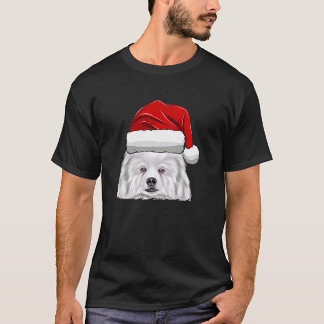 Camiseta Cachorro Eskimo Americano de Natal Santa Hat (Frente)