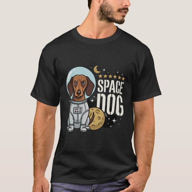 Camiseta Cachorro Espacial Astronauta Dachshund Vetor (Frente)
