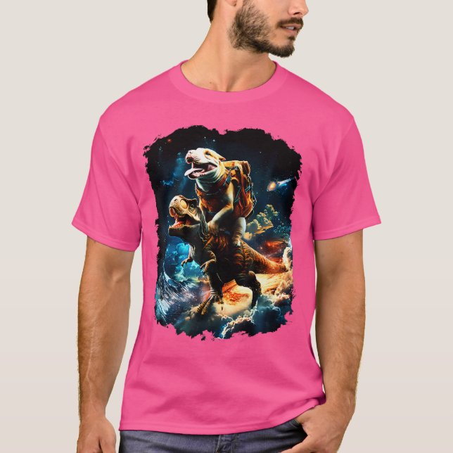 Camiseta Cachorro Espacial Voando Dinossauro T Rex (Frente)