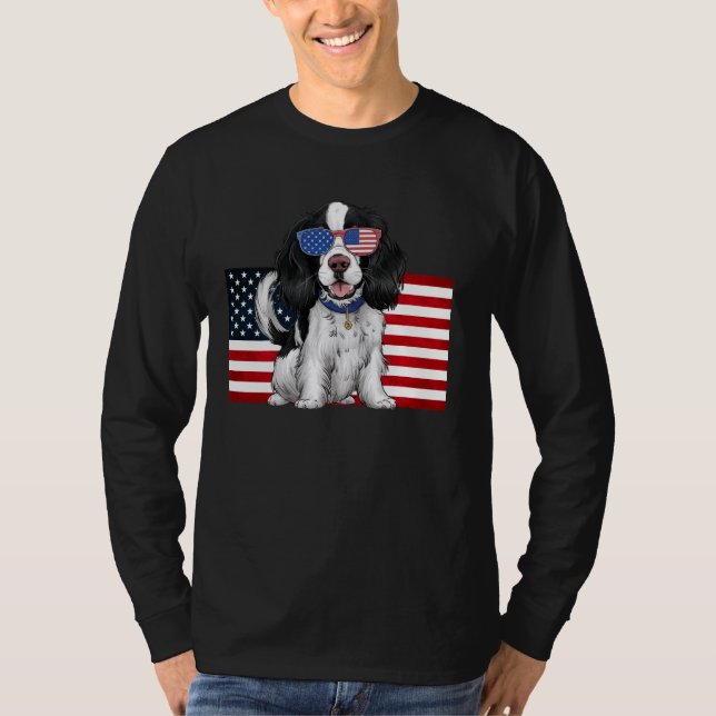 Camiseta Cachorro Espanhol Inglês Springer com bandeira Ame (Frente)