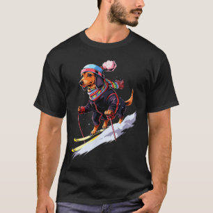 Camiseta Cachorro Esquiar Dachshund Esquiador Esqui Inverno