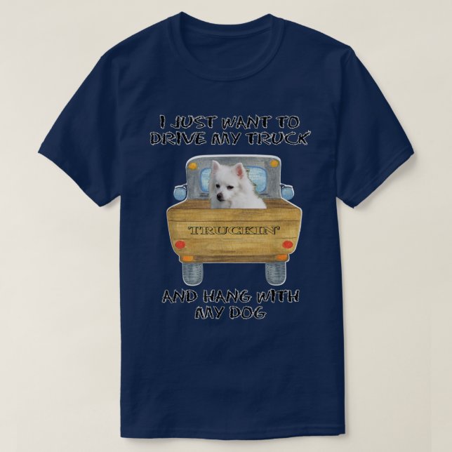 Camiseta Cachorro-esquimó americano que dirige um caminhão (Frente do Design)