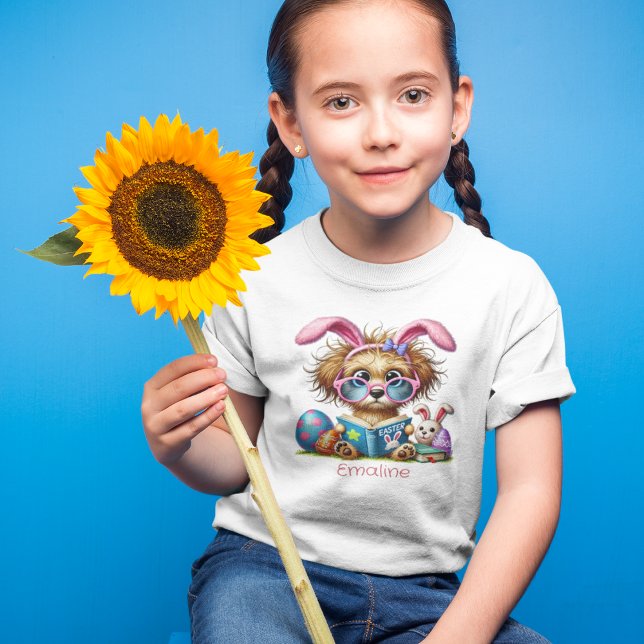 Camiseta Cachorro Excêntrico Com Orelhas de Coelho Lendo um (Criador carregado)