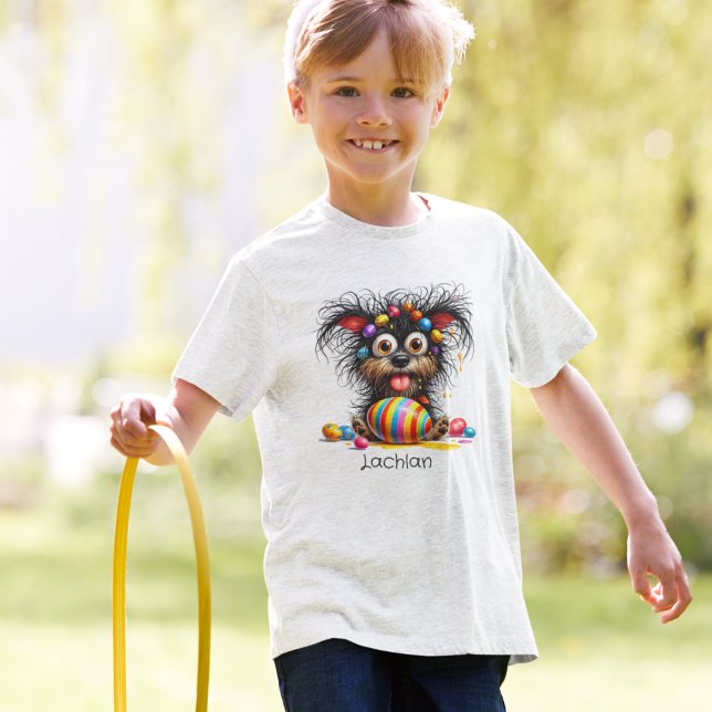 Camiseta Cachorro Excêntrico Com Ovos de Páscoa no Cabelo (Criador carregado)