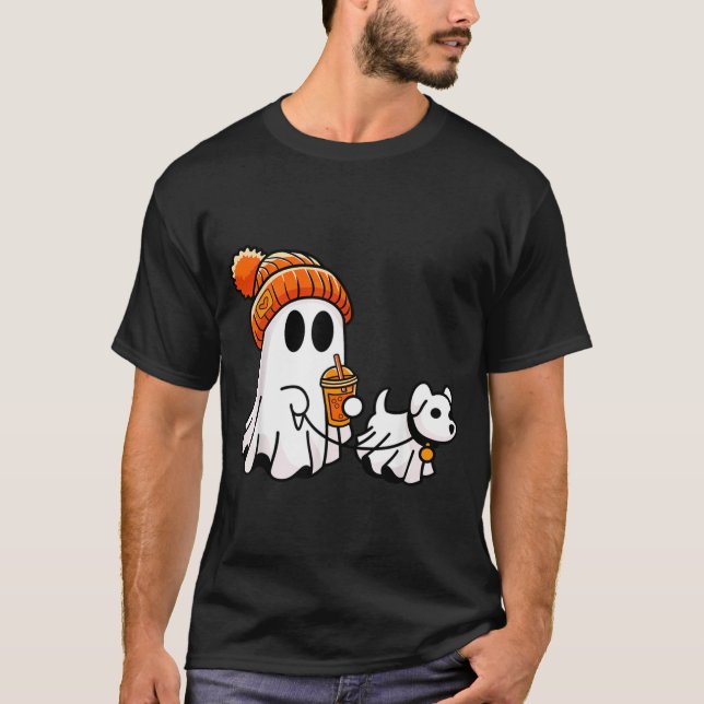 Camiseta Cachorro Fantasma Andando Roupa de Halloween Engra (Frente)
