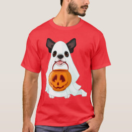 Camiseta Cachorro Fantasma Branco de Halloween com Balde de