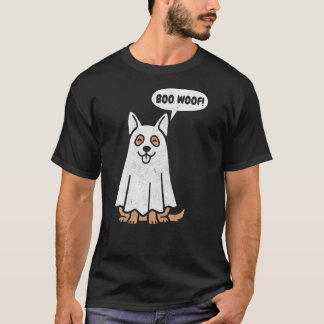 Camiseta Cachorro Fantasma Divertido Pastor Alemão no Hallo