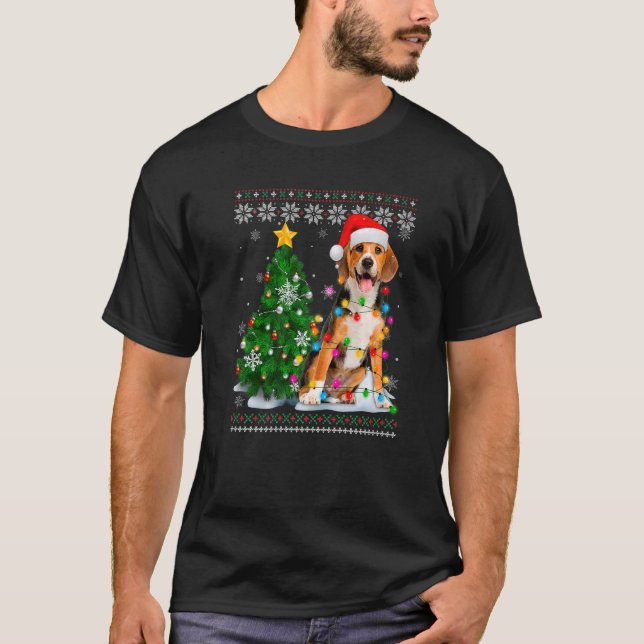 Camiseta Cachorro Feio Cachorro Santa Hat Árvore de Natal (Frente)