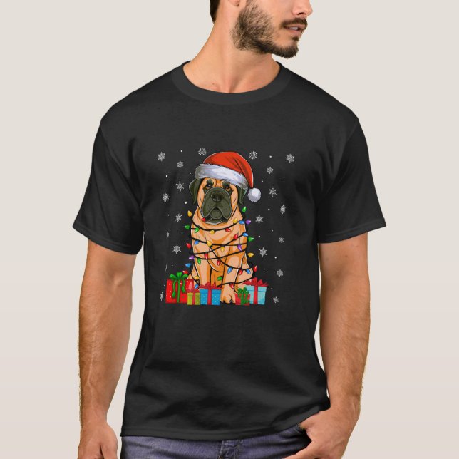 Camiseta Cachorro Feio Xmas Luzes Santa Hábito Cachorro Ing (Frente)