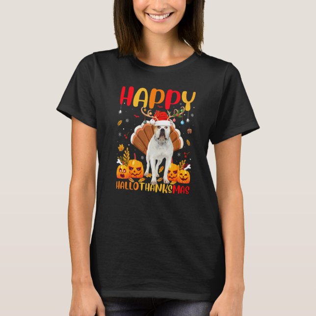 Camiseta Cachorro  Feliz Bulldog Americano Hellothanksmas (Frente)