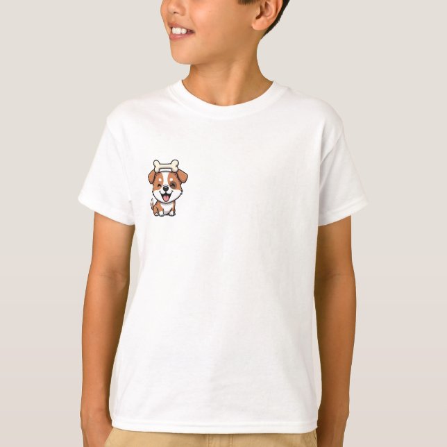 Camiseta Cachorro Feliz Equilibrando um Osso Crianças (Frente)
