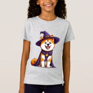 Camiseta Cachorro Feliz Usando um Chapéu de Bruxa