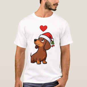Camiseta Cachorro Feriado de Natal bonito Dachshund Santa H