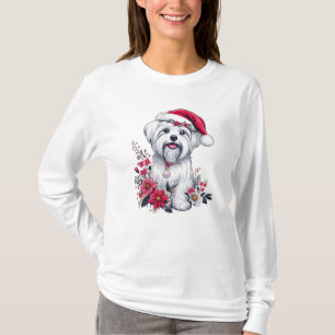 Camiseta Cachorro Festivo Maltês Floral com o Cachorro Sant