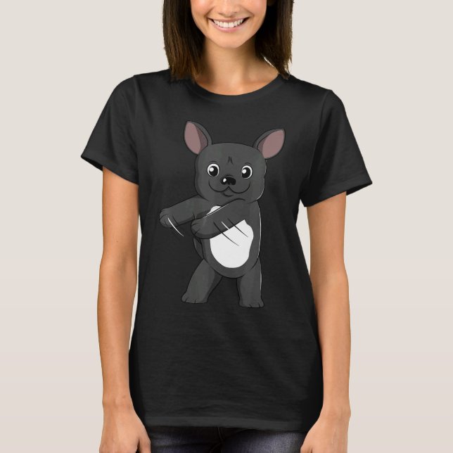Camiseta Cachorro-Flor Francês Dança-Flor Cão-Flor (Frente)