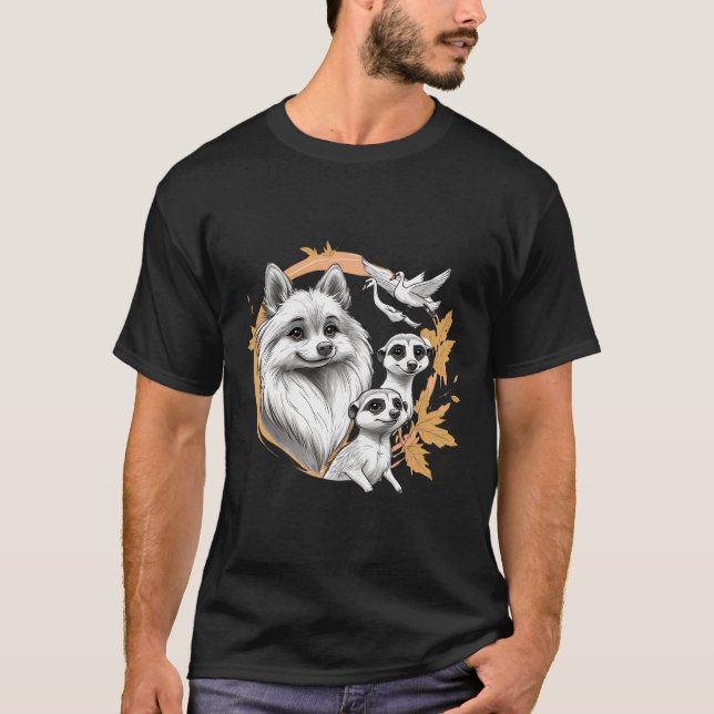 Camiseta Cachorro Fofinho com Suricatas e Pássaros (Frente)
