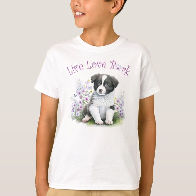 Camiseta Cachorro Fofo Border Collie Floral (Frente)
