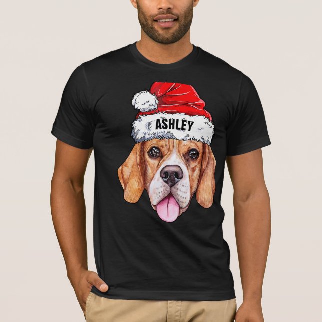 Camiseta Cachorro Fofo de Chapéu de Natal Beagle Grande (Frente)