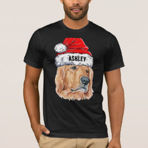 Camiseta Cachorro Fofo de Chapéu de Natal Golden retriever 