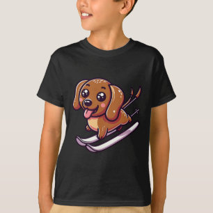 Camiseta Cachorro Fofo de Esqui Alpino de Neve Dachshund Fi