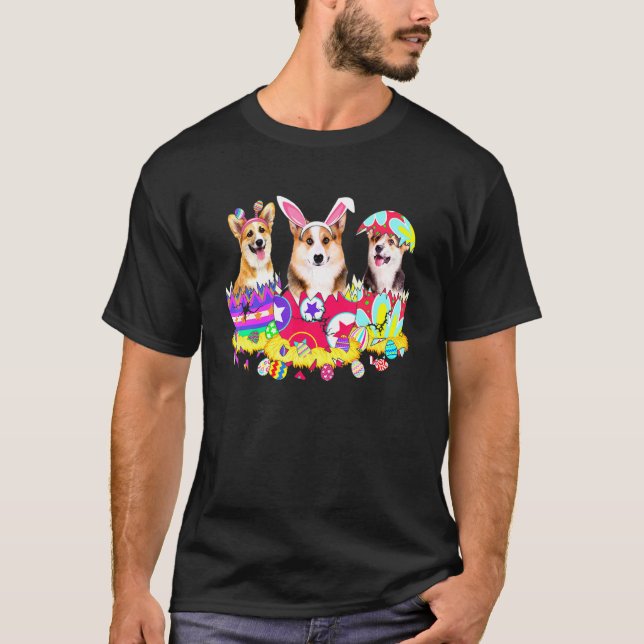Camiseta Cachorro Fofo de Páscoa Bunny Corgi (Frente)