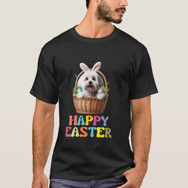 Camiseta Cachorro Fofo de Páscoa Feliz com Orelhas de Coelh (Frente)