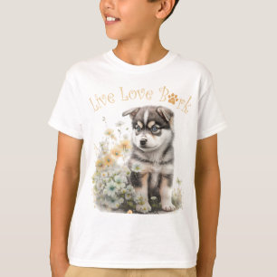 Camiseta Cachorro Fofo do Malamute do Alasca Floral