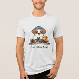 Camiseta Cachorro Fofo e Gato Fazendo Tricô Juntos Design G