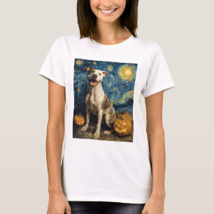 Camiseta Cachorro Fofo Pit Bull Halloween Jack O Lantern Ab